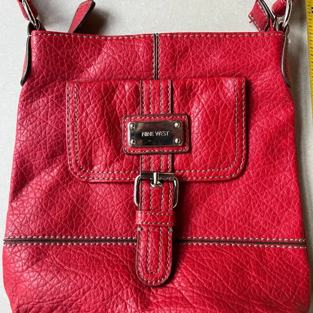 Red Faux Leather Nine West Purse with Adjustable Shoulder Strap